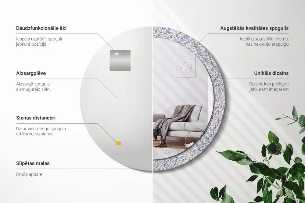 Espejo redondo con decoración Contorno de palmera tropical