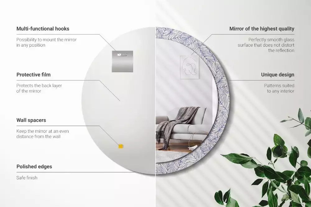 Espejo redondo con decoración Contorno de palmera tropical