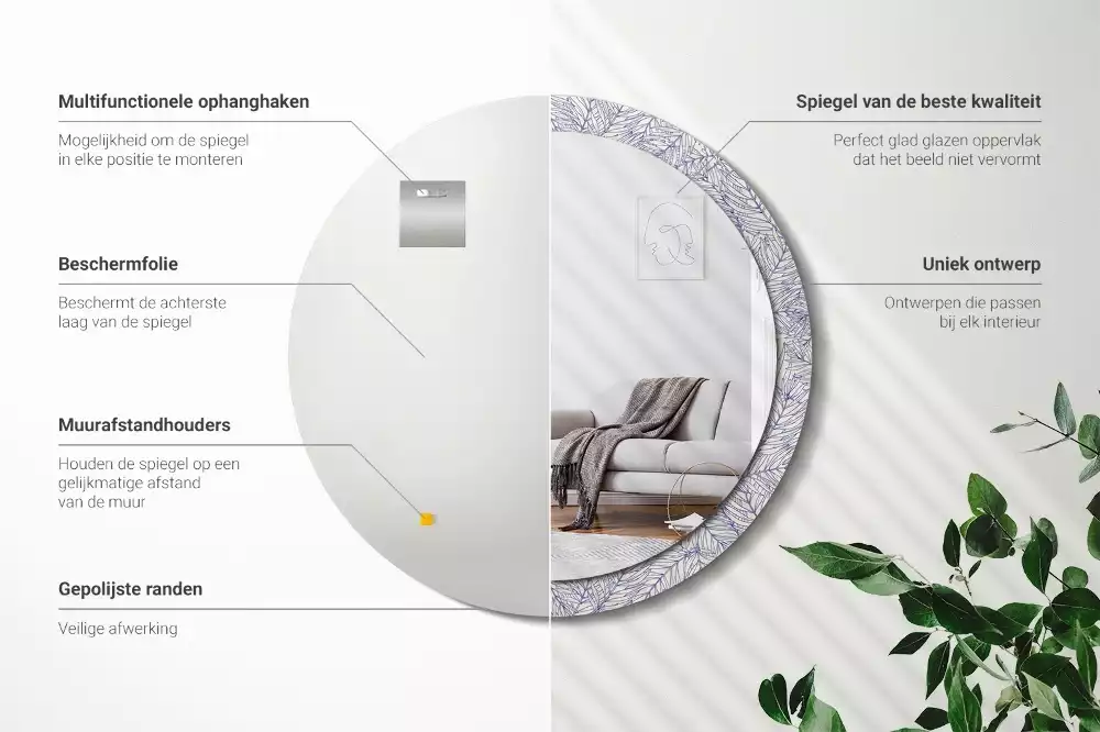 Espejo redondo con decoración Contorno de palmera tropical