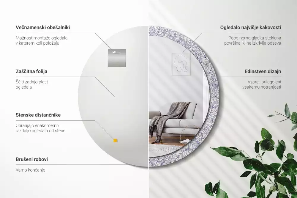 Espejo redondo con decoración Contorno de palmera tropical