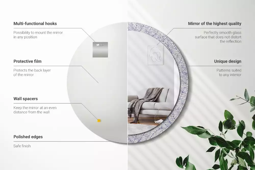 Espejo redondo con decoración Contorno de palmera tropical