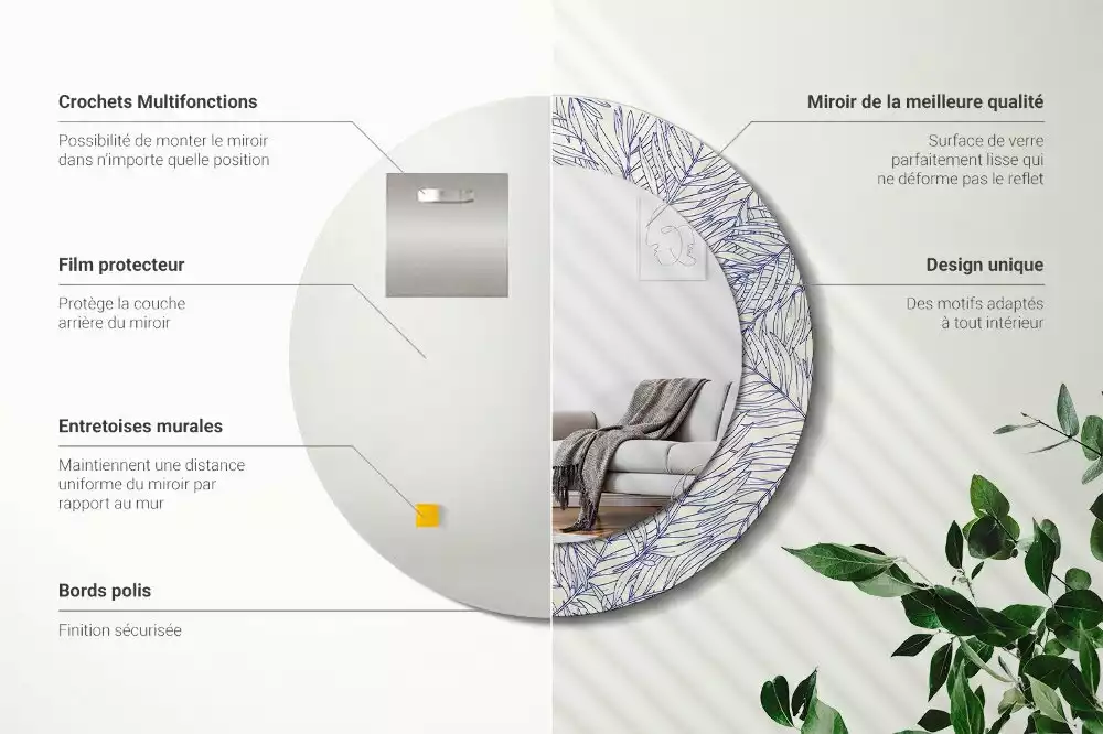 Espejo redondo con decoración Contorno de palmera tropical