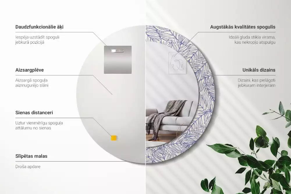 Espejo redondo con decoración Contorno de palmera tropical