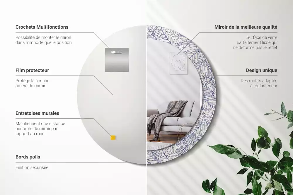 Espejo redondo con decoración Contorno de palmera tropical