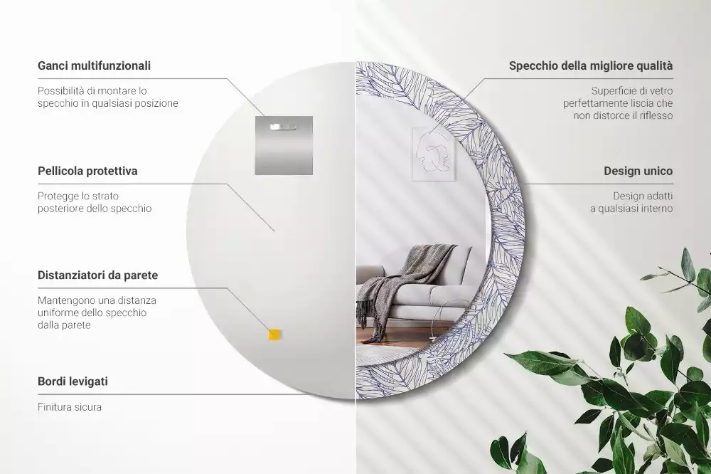 Espejo redondo con decoración Contorno de palmera tropical