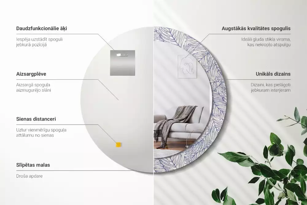 Espejo redondo con decoración Contorno de palmera tropical