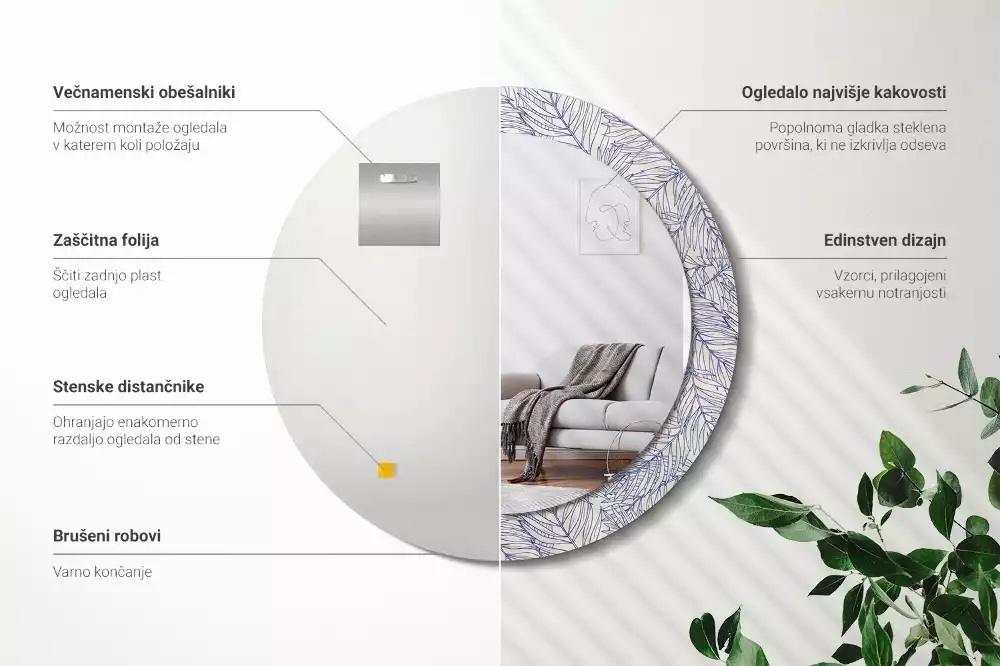 Espejo redondo con decoración Contorno de palmera tropical