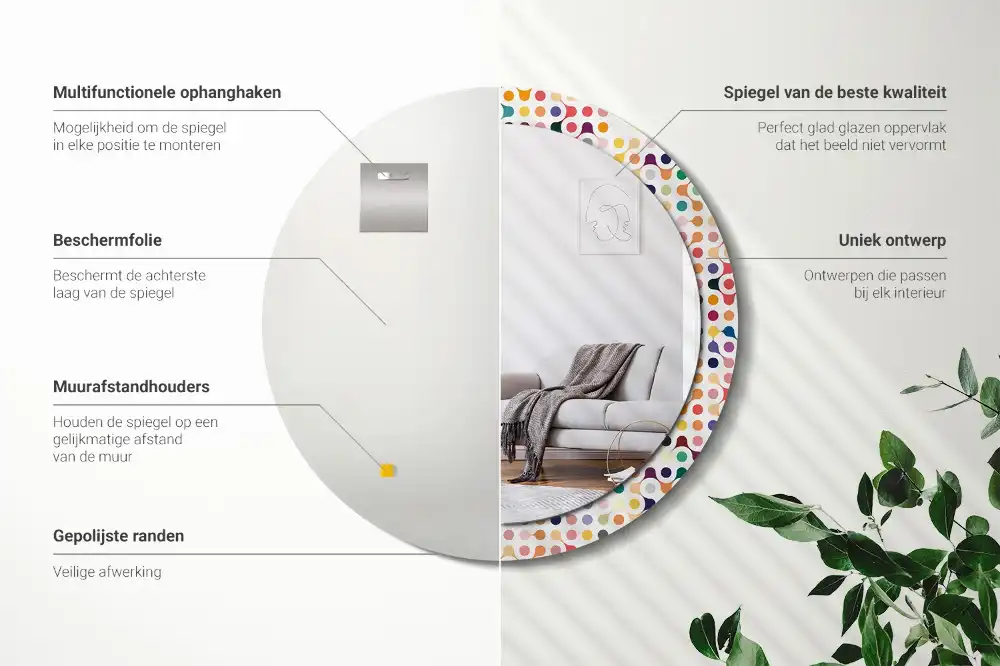 Espejo redondo estampado Puntos de arte pop