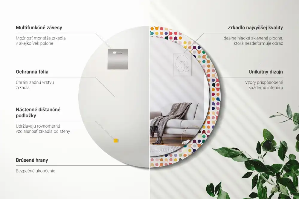 Espejo redondo estampado Puntos de arte pop