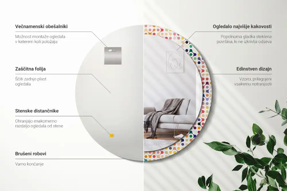 Espejo redondo estampado Puntos de arte pop