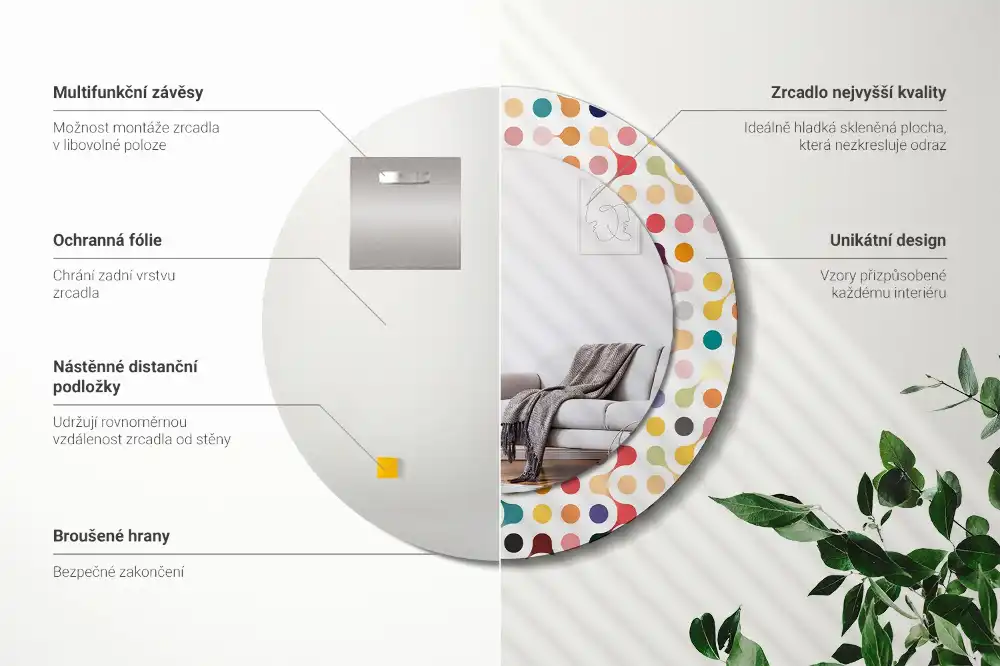 Espejo redondo estampado Puntos de arte pop