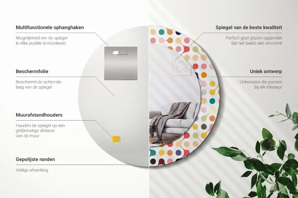 Espejo redondo estampado Puntos de arte pop