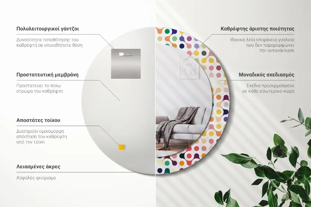 Espejo redondo estampado Puntos de arte pop