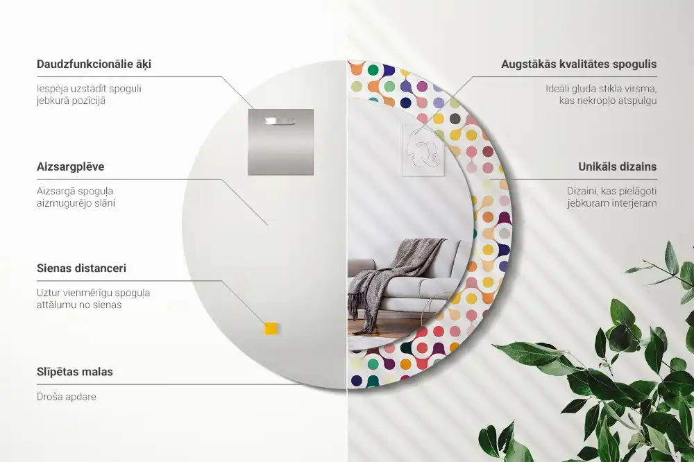 Espejo redondo estampado Puntos de arte pop