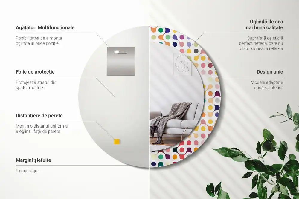 Espejo redondo estampado Puntos de arte pop