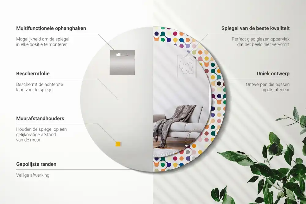 Espejo redondo estampado Puntos de arte pop