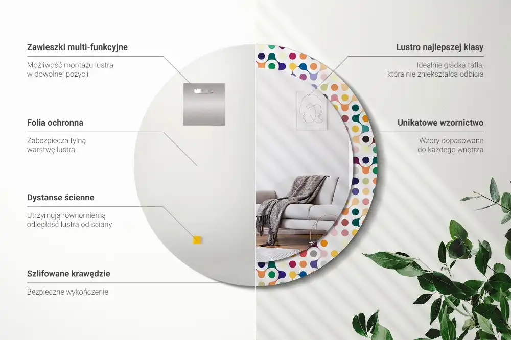 Espejo redondo estampado Puntos de arte pop