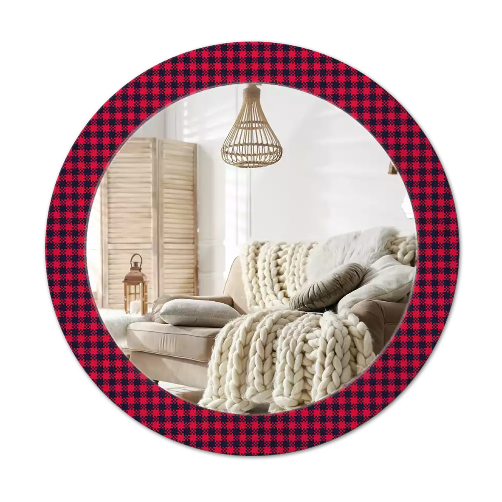 Espejo redondo estampado Cuadros rojos