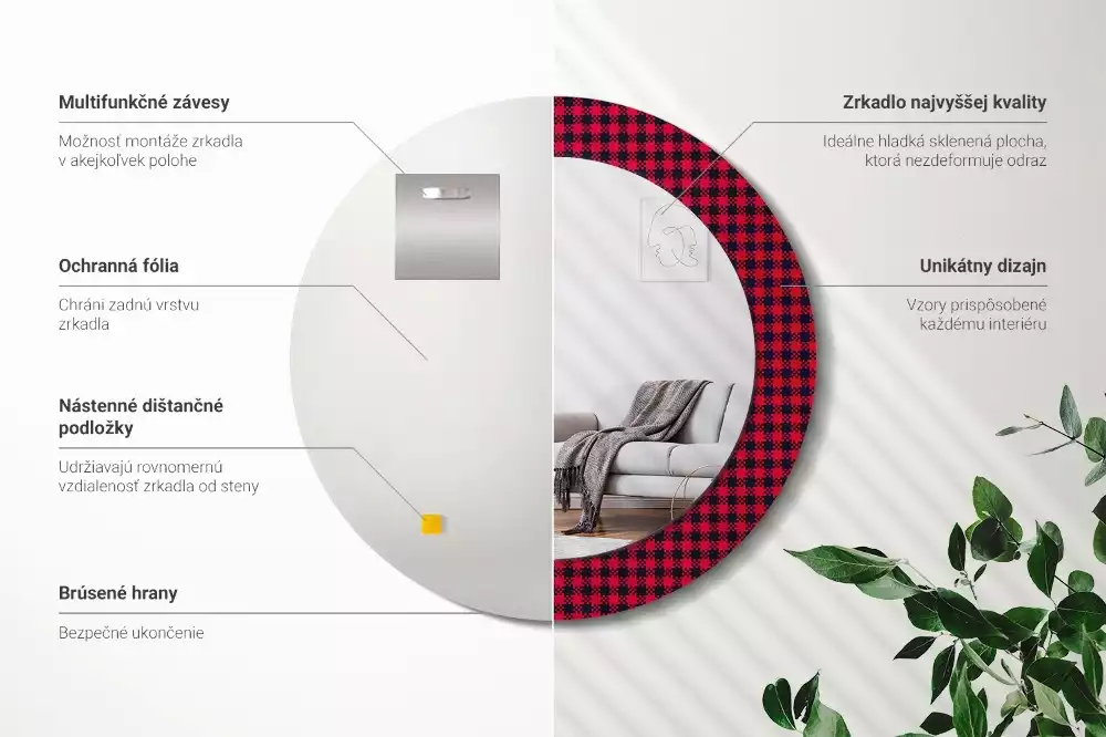 Espejo redondo estampado Cuadros rojos