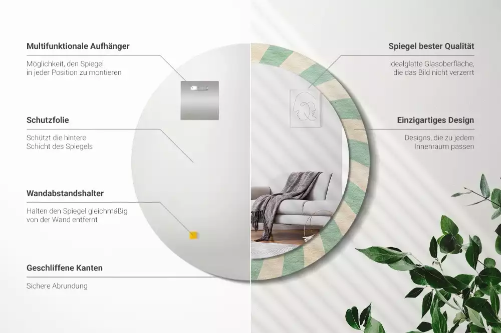 Espejo redondo impreso Patrón retro pastel