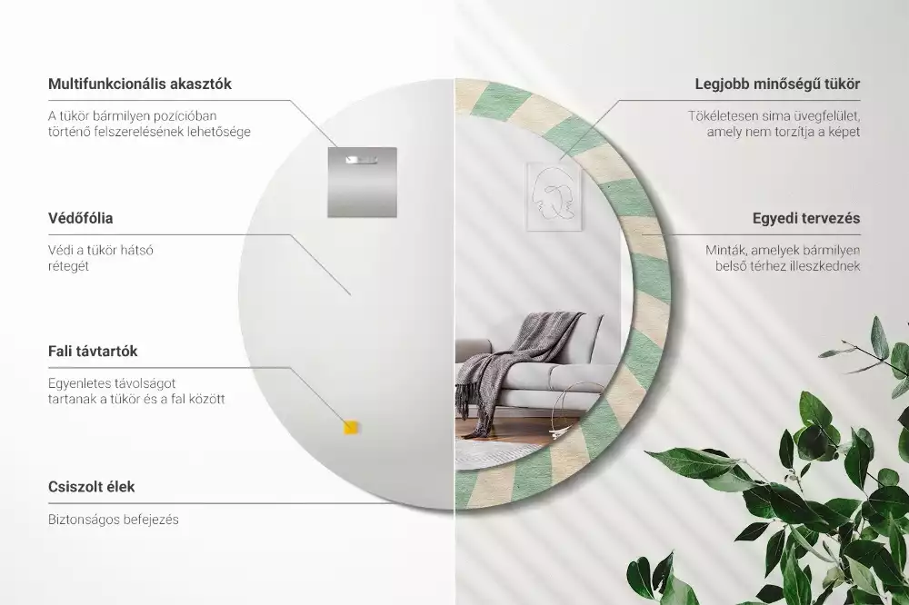 Espejo redondo impreso Patrón retro pastel