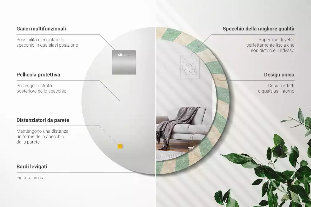 Espejo redondo impreso Patrón retro pastel