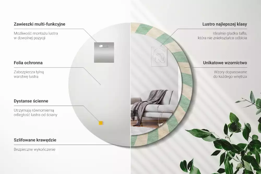 Espejo redondo impreso Patrón retro pastel