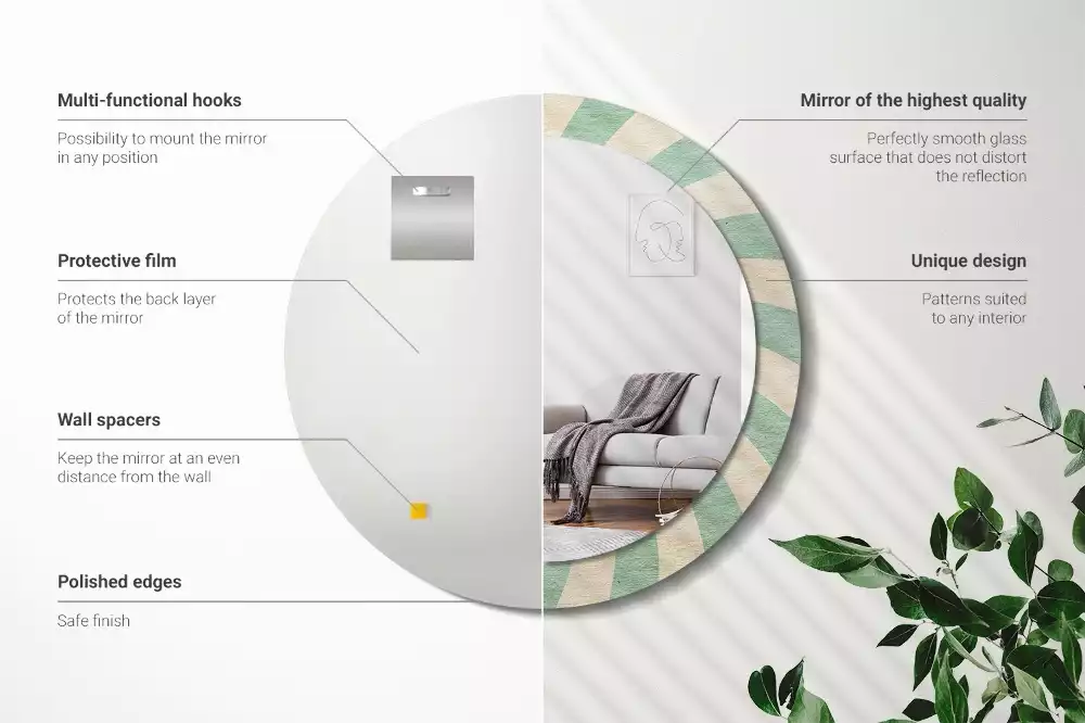 Espejo redondo impreso Patrón retro pastel