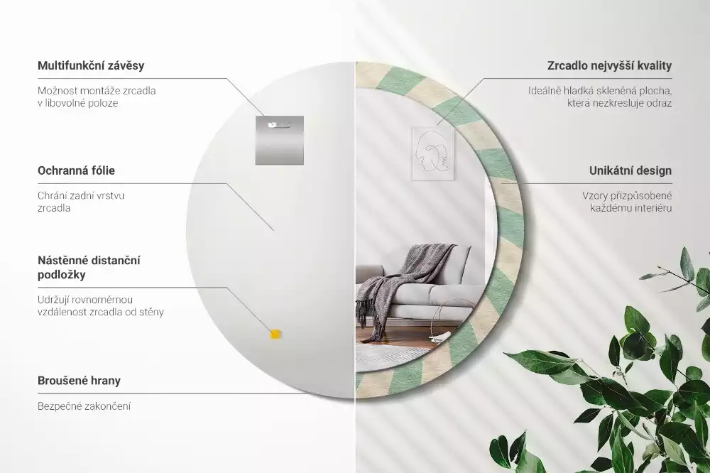 Espejo redondo impreso Patrón retro pastel