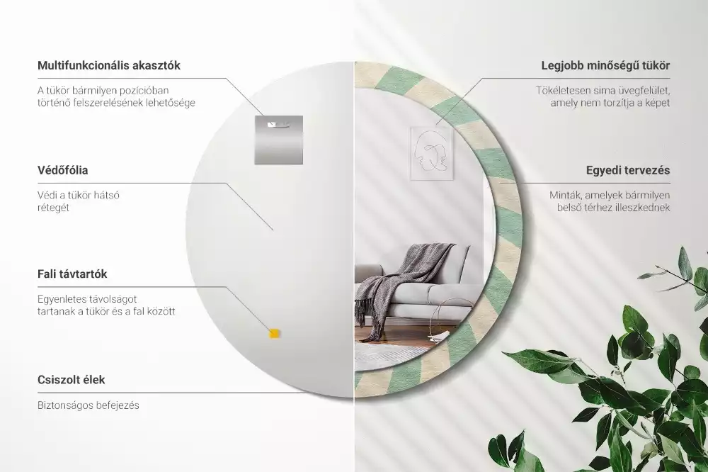 Espejo redondo impreso Patrón retro pastel