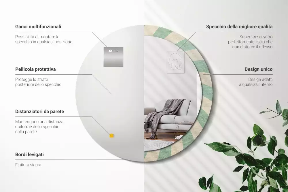 Espejo redondo impreso Patrón retro pastel