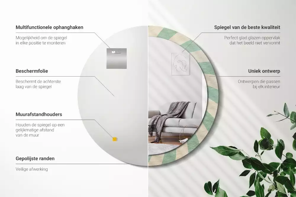 Espejo redondo impreso Patrón retro pastel