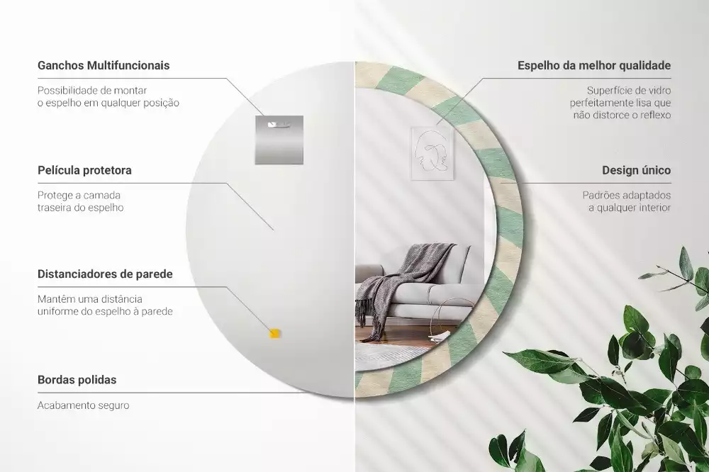 Espejo redondo impreso Patrón retro pastel