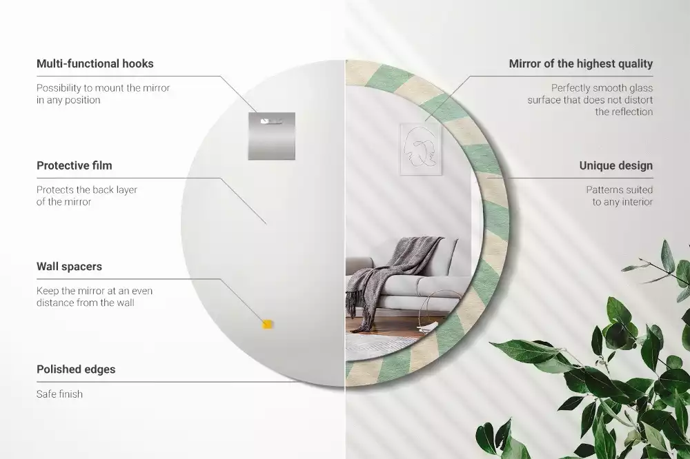 Espejo redondo impreso Patrón retro pastel