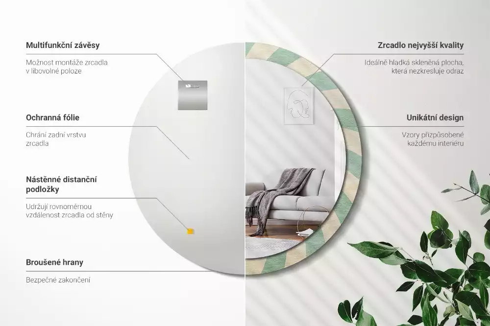 Espejo redondo impreso Patrón retro pastel