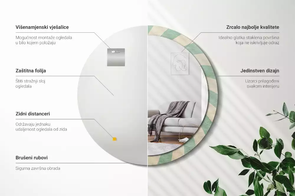 Espejo redondo impreso Patrón retro pastel