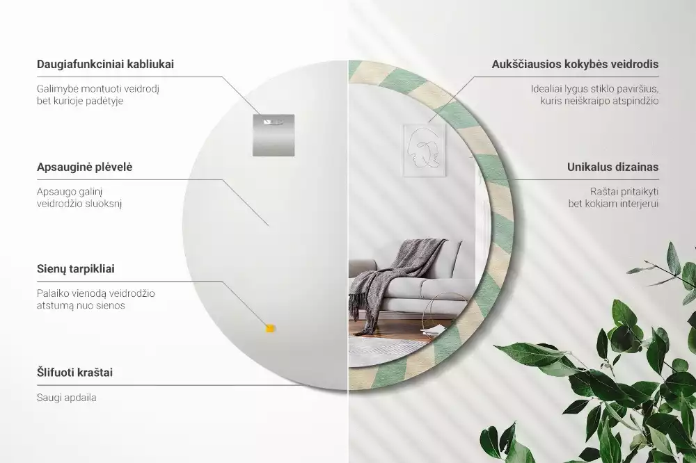 Espejo redondo impreso Patrón retro pastel