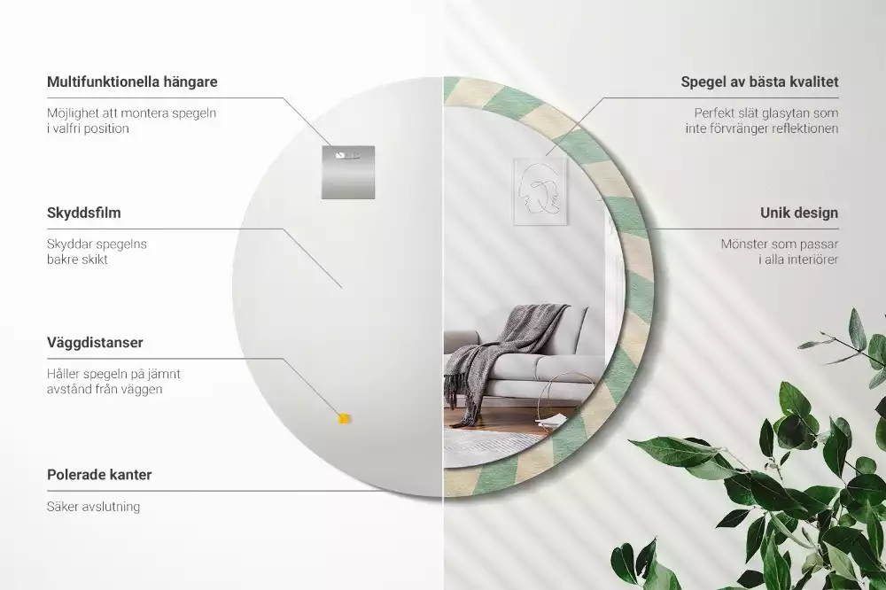 Espejo redondo impreso Patrón retro pastel