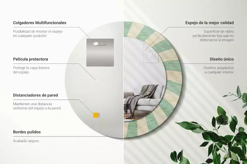 Espejo redondo impreso Patrón retro pastel