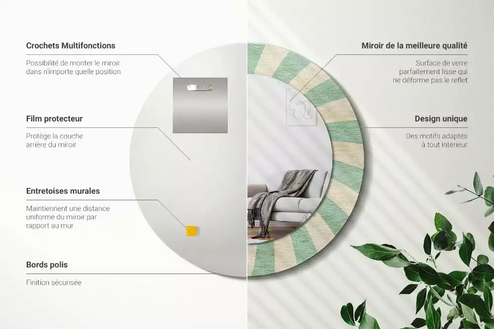 Espejo redondo impreso Patrón retro pastel