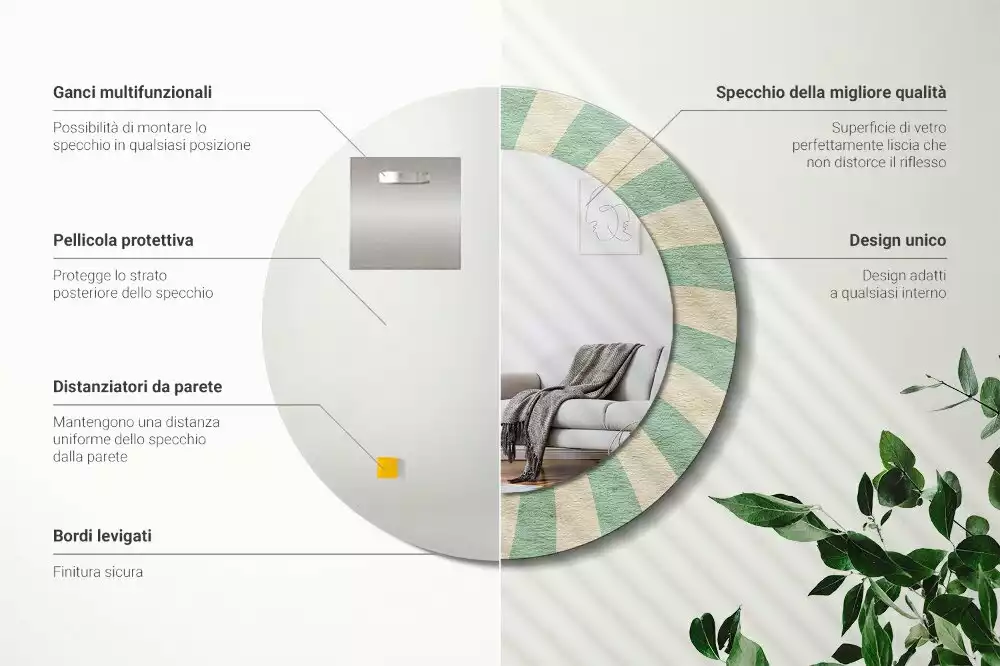 Espejo redondo impreso Patrón retro pastel