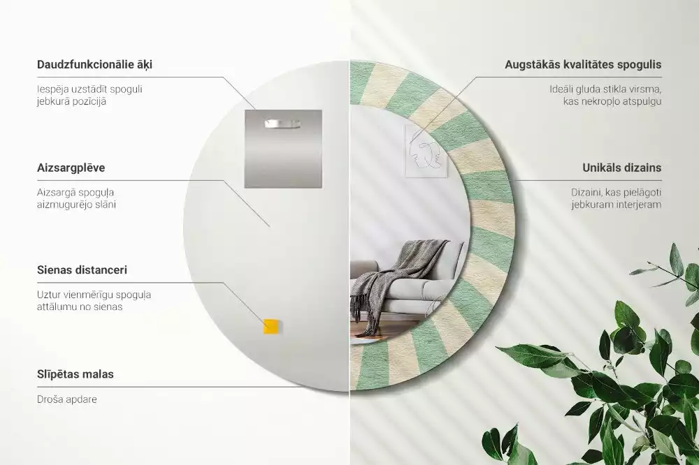 Espejo redondo impreso Patrón retro pastel