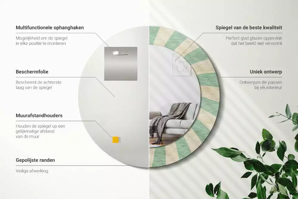 Espejo redondo impreso Patrón retro pastel