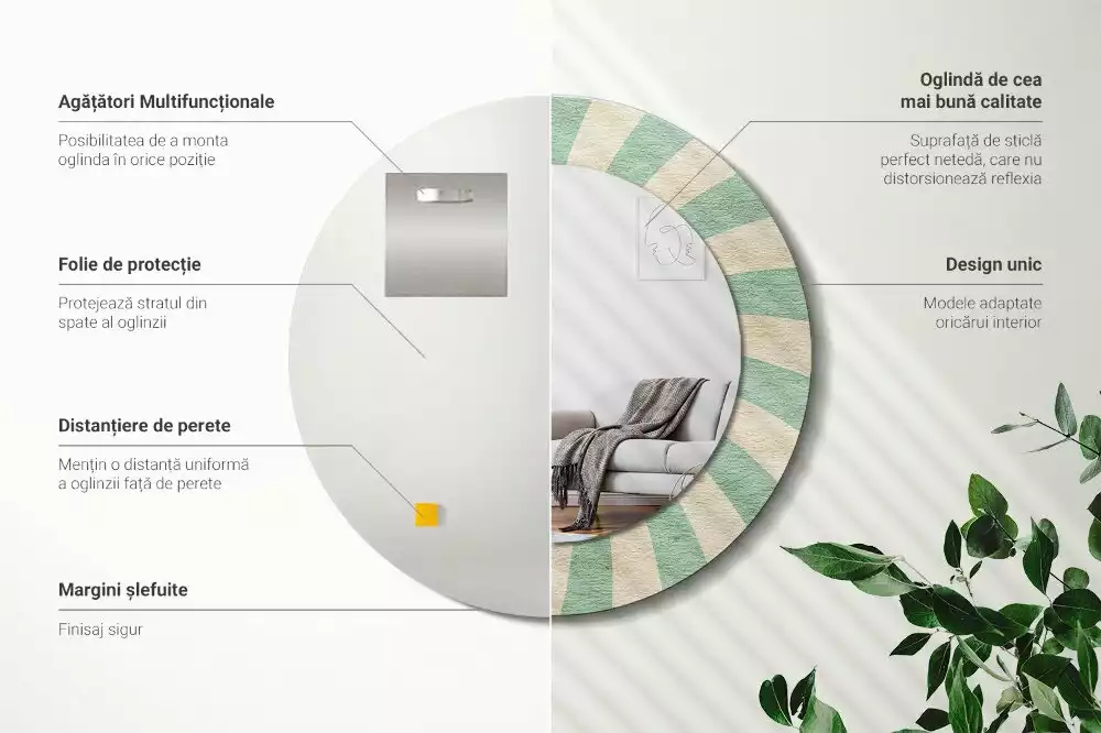 Espejo redondo impreso Patrón retro pastel