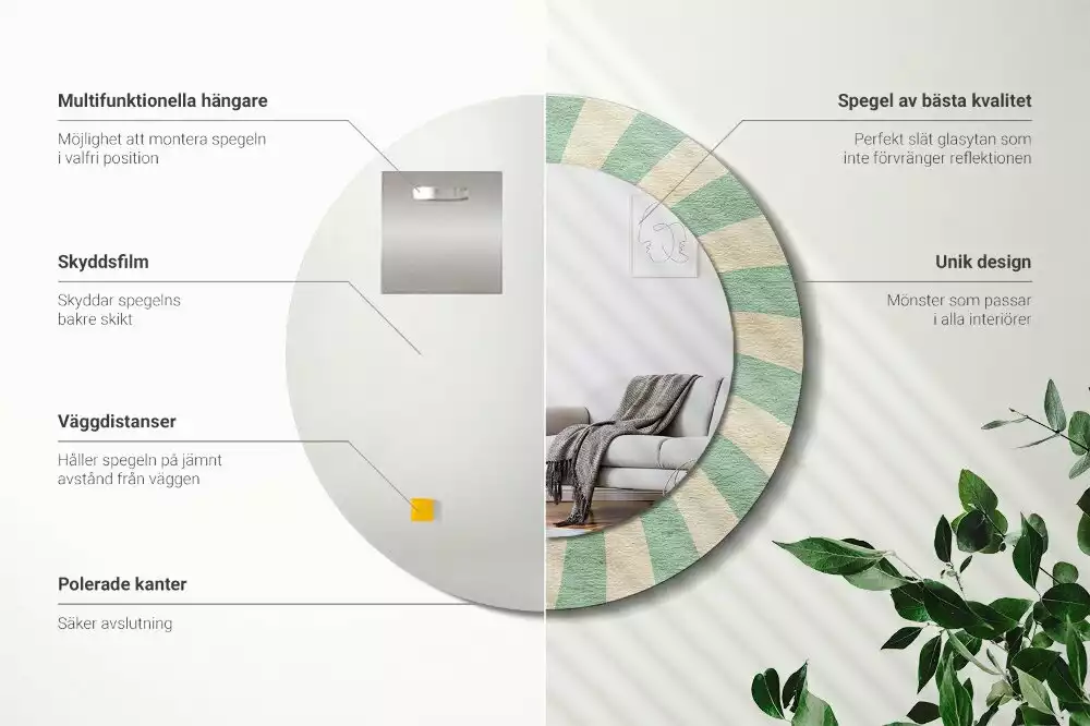 Espejo redondo impreso Patrón retro pastel