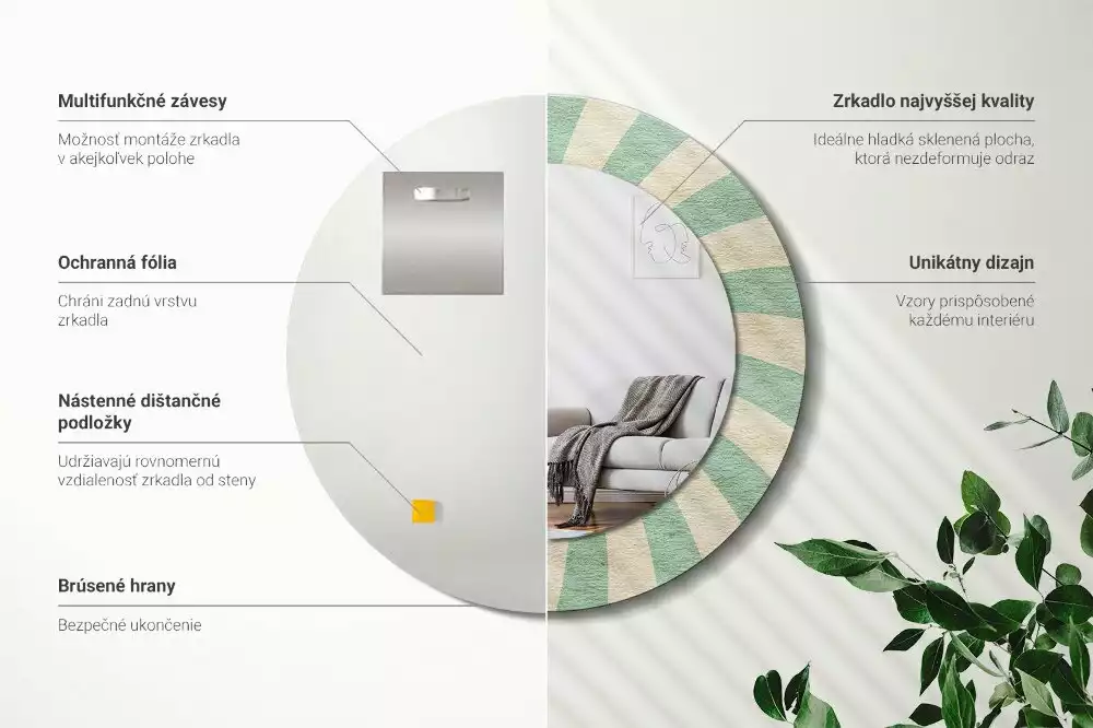 Espejo redondo impreso Patrón retro pastel