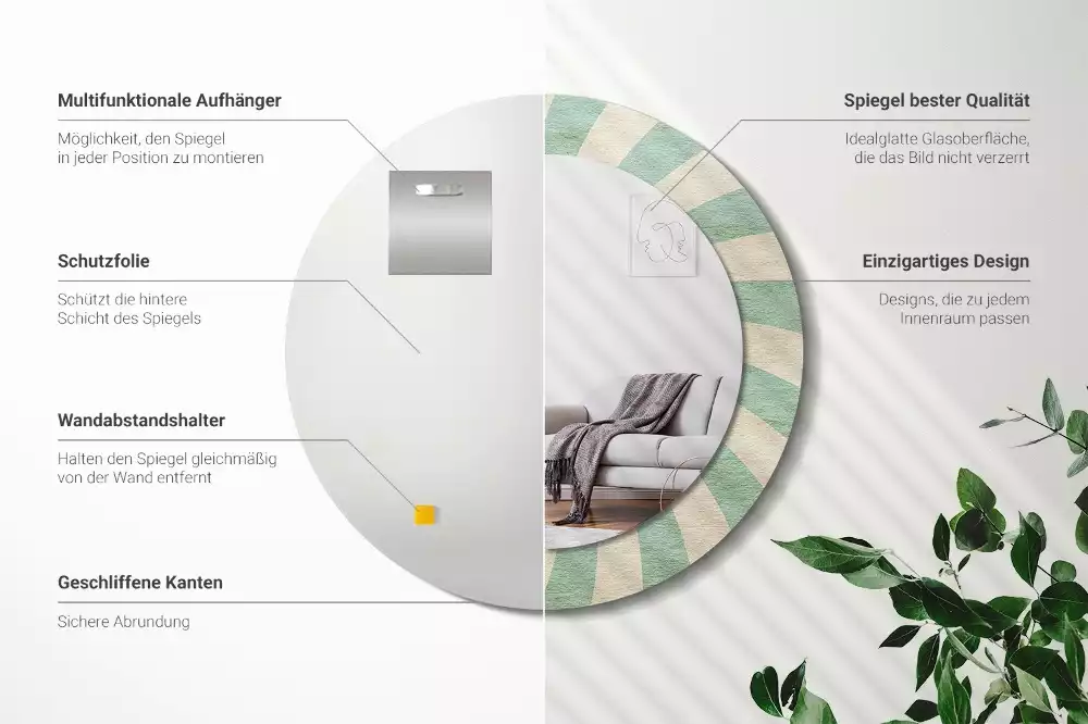 Espejo redondo impreso Patrón retro pastel