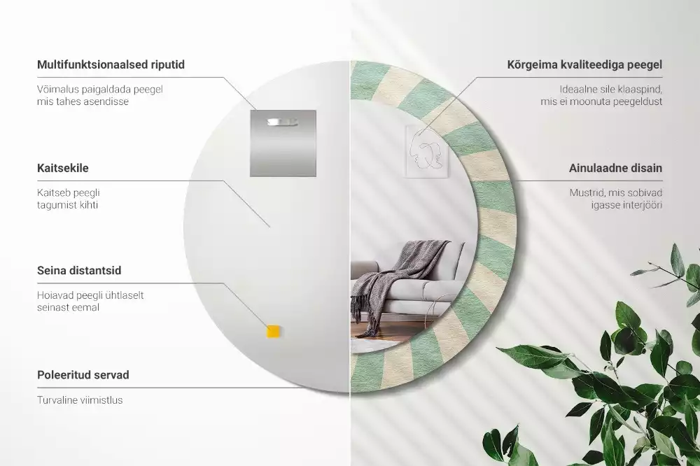 Espejo redondo impreso Patrón retro pastel