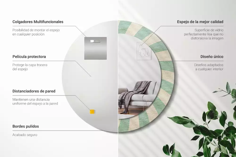 Espejo redondo impreso Patrón retro pastel