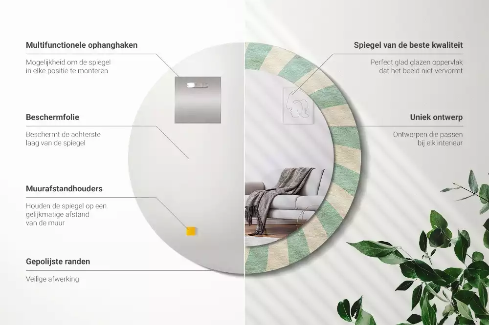 Espejo redondo impreso Patrón retro pastel